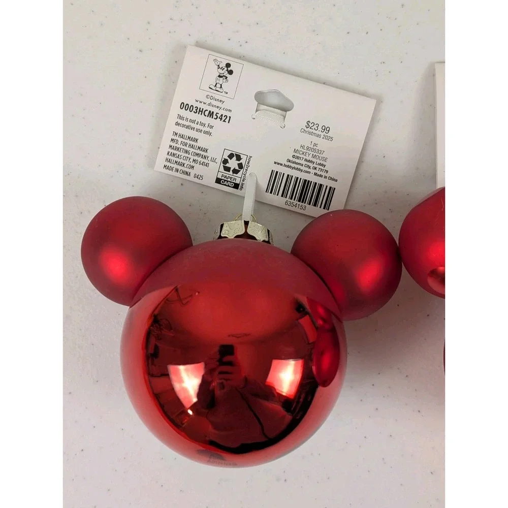 Disney Mickey & Minnie Mouse Hallmark Christmas Tree Blown Glass Ornaments